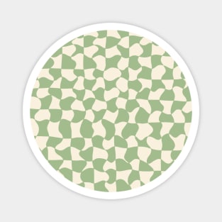 Green and Cream Distorted Warped Checkerboard Pattern V Magnet